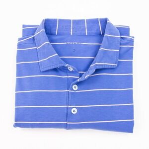 B Draddy Mens Small Blue Pink White‎ Striped Stretch Pima Cotton Golf Polo Shirt